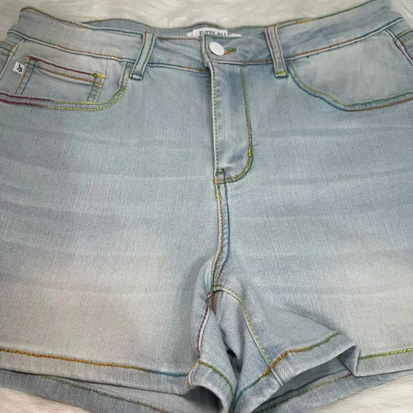 Judy Blue Mid-Rise Rainbow Thread Women's Shorts Size Large Summer Trendy - Picture 14 of 14